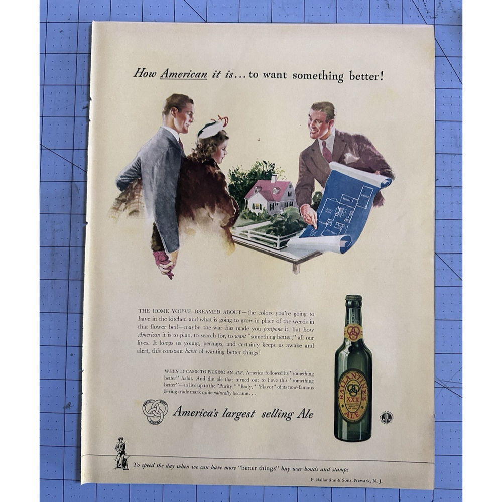 1943 Original Ballantine's Print Ad The Home you've dreamed about